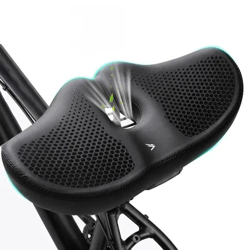 Noseless Bike Seat Wide,Padded Bike Seat for Men and Women,Bike Accessories Memory Foam Padding Dual Shock Balls and Center Vent for Mountain Bike Exercise Bike Electric Bike(Black)