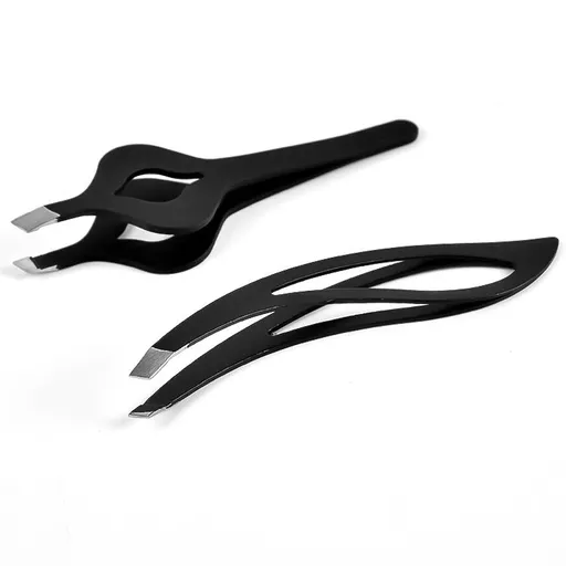 Brow Tweezers Stainless Steel Ergonomic 9cm Black 2 Piece