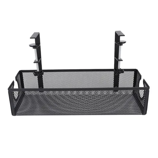 Under Desk Cable Management Tray Carbon Steel Side Round Hole Trapezoidal Desk Cord Organizer for Study Office Black