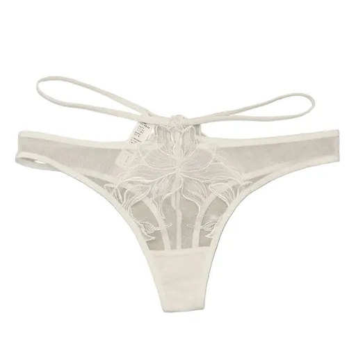 House Of Dasein Sexy Women's Underwear Thin Breathable Embroidered Lace Panties Hip-Lifting Low-Waist Plus-Size Thong - White - Xxl