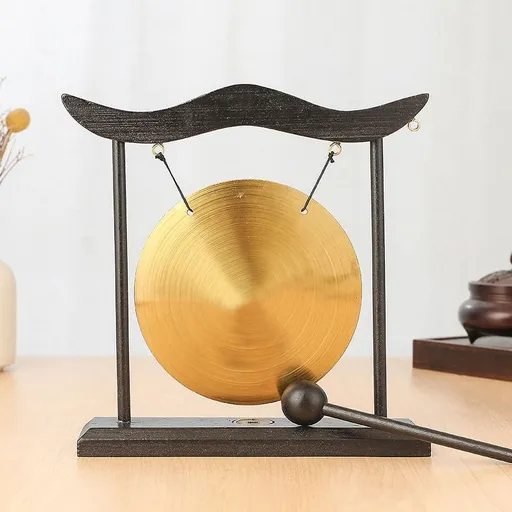 Mini Desktop Gong Percussion Instrument 19 x 5 x 21cm Copper Wood Colour