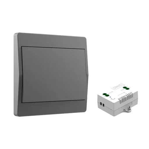 1 Battery-Free Wireless Switch Kit with 1 Receiver and 1 Single-Gang Switch, Self-Sufficient Radio-Controlled Home Lighting, Easy Installation, Gray