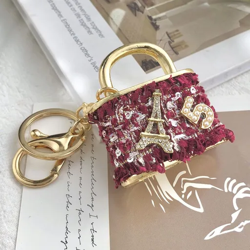 Red Sparkling Rhinestone Lock Keychain - 3D Mini Handbag Charm with Alloy & Canvas Detail, Perfect Gift for Her