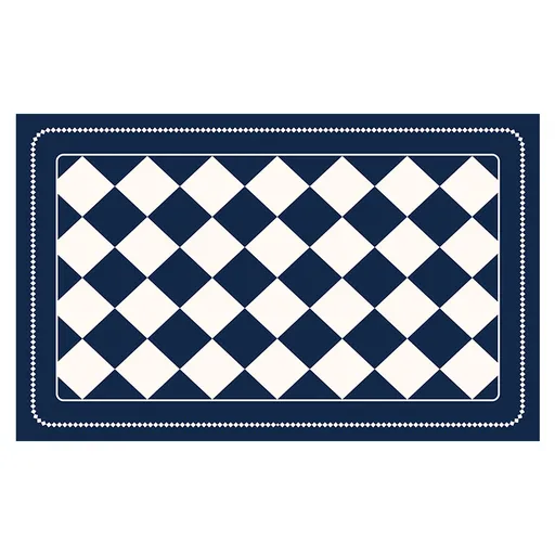 Dark Blue Checkered Design Loofah Texture Shower Mat (44x75cm) - Non-Slip PVC Bathroom Floor Mat, Quick-Draining, Anti-Mould & Massage Pad
