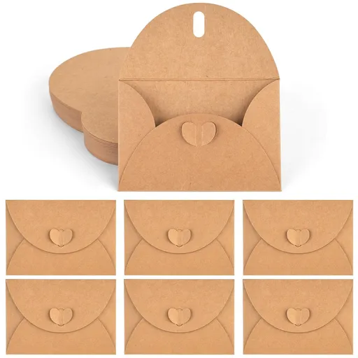 50 PCS Gift Card Envelopes, 4" x 2.36" Mini Envelopes Gift Card Holders, Brown Kraft Small Gift Envelopes for Holidays, Weddings