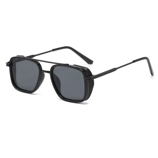 Men's Black Metal Frame Black Lens Sunglasses - Square Retro Style UV400 Protection Fashion Eyewear for Driving Travel and Daily Wear