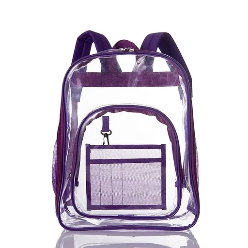 Purple Clear PVC School Bag Heavy Duty Security Travel Daypack with Organised Storage and Multi Size Options Durable Freeze Resistant Design for Everyday Use 42cm x 33cm x 17cm