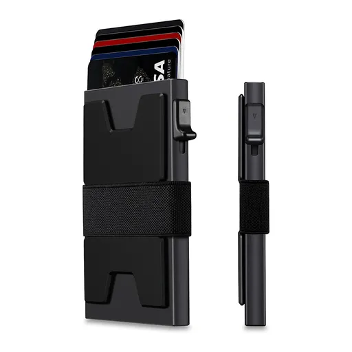 2-Pack Black Metal Thin Slim Men Women Pop Up Wallet (10.1 x 6.9 x 1.7 cm) - RFID Anti-theft Card Holder with box