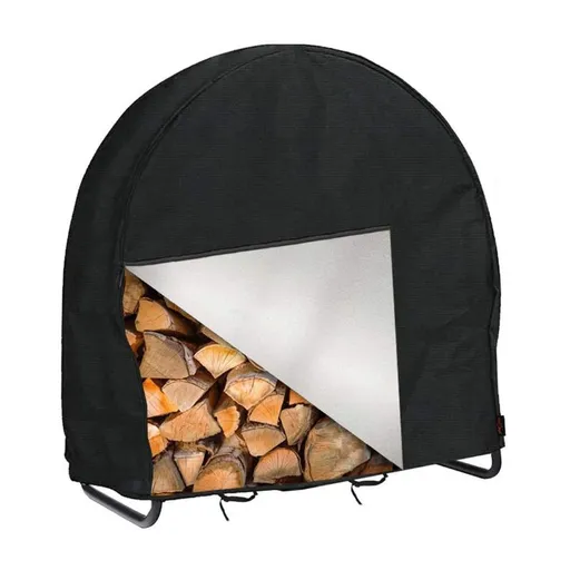 Firewood Log Rack Cover, Outdoor Waterproof Log Hoop Cover, Windproof Dry Wood Pile Holder Storage Tarp Heavy Duty UV Resistant Sun Snow Rain 4 Seasons Black（102x61x104cm）