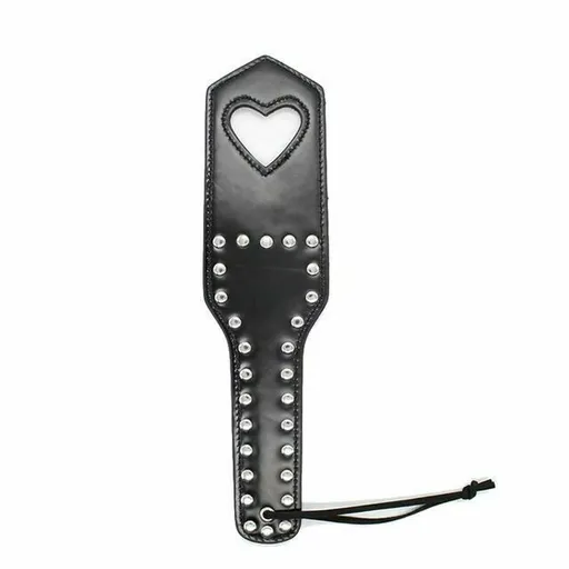 House Of Dasein Leather Studded Spanking Paddle Heart Shaped Slave Whip Bdsm Fetish - Black - One Heart