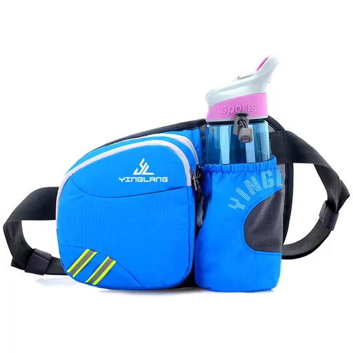 Blue Lightweight Running Waist Pack with Stable Bottle Holder - Multi-Functional Nylon Sports Fanny Pack for Marathon, Hiking, Cycling & Climbing