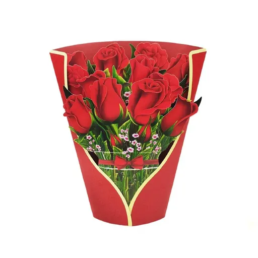 New Style 3D Pop Up Cards Paper Flower Bouquet Greeting Card for All Occasions - Red Rose