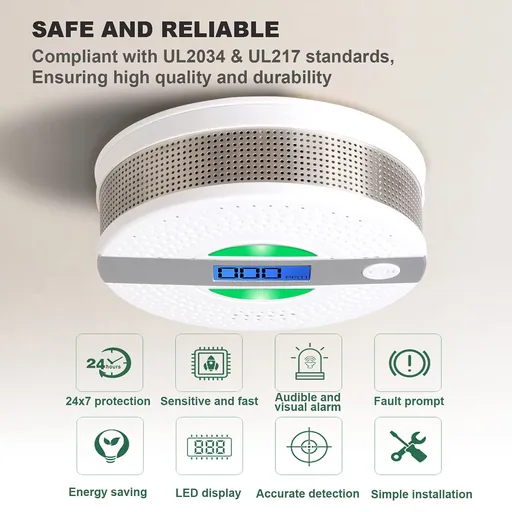 Smoke and Carbon Monoxide Detector Battery Powered Dual Sensor Combination Smoke, Led Indicator & Loud Sound Alert