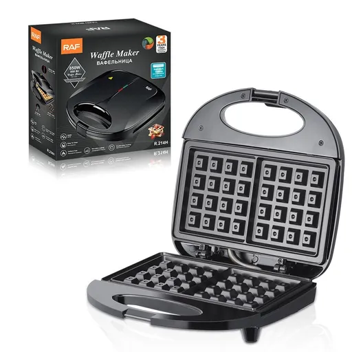 Non-Stick Dual-Sided Waffle Maker with Portable Handle, Compact Design for Effortless Homemade Breakfasts, Easy-Clean Coated Plates, and Quick Even Heating for Crispy Golden Waffles Every Time (Black)