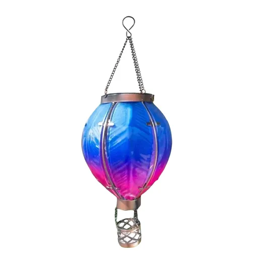 Hot Air Balloon Solar Lantern,Flickering Flame Hanging Solar Lanterns Outdoor Garden Patio Light Decoarion (Blue)