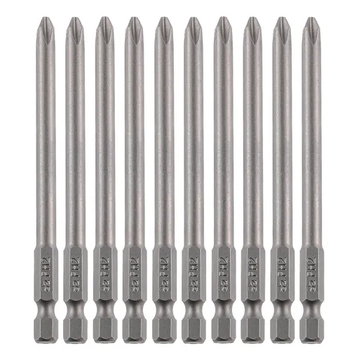 Cross Slot PH2#2 Long Screwdriver Bit Set 10 PCS 1/4 Inch Hex Shank 4 Inch/100 mm Length S2 Steel with Magnetic