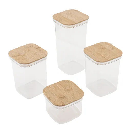 Food Storage Jars Plastic Airtight Containers with Bambusoideae Lids Kitchen Square Clear Canisters for Grain Nuts Tea 1Pc 2000ml 2Pc 1300ml 3Pc 600ml