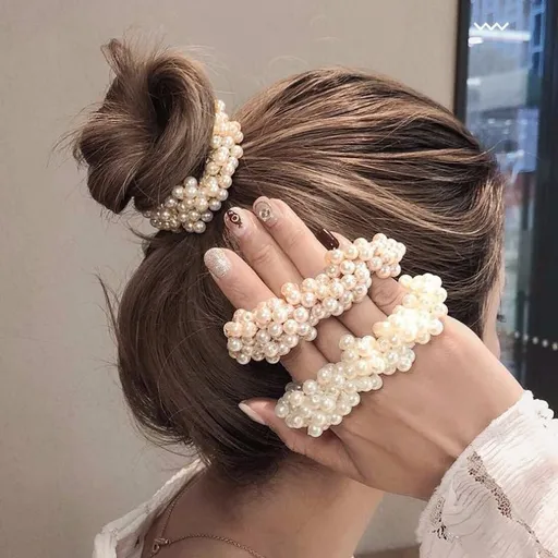 Faux Pearl Pearl Hair Tie, Ponytail Holders Hair Accessories for Woman Girls,Headbands Women's Hair Rope Handmade -3pcs