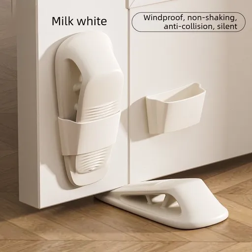 Windproof Door Stop Wedge Silent Anti Collision Door Stopper with Storage Holder for Home Bedroom Bathroom-white