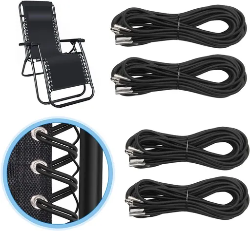 4 pieces - replacement cords - 1.4m and 2.2m - replacement rope for lounge chair - replacement rope for the chair - replacement elastic cords - accessories for recliners - for sun loungers and garden chairs - black