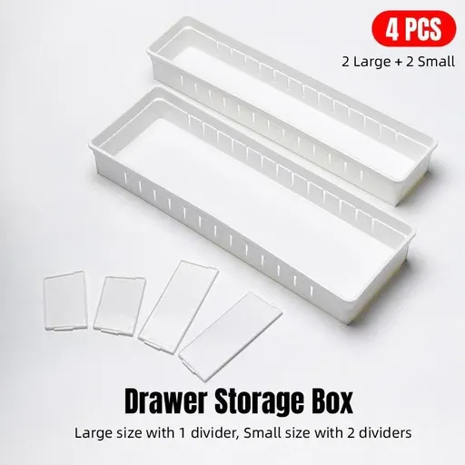 4PCS Drawer Storage Organizer Box Multi Compartment Kitchen Tableware Sorting