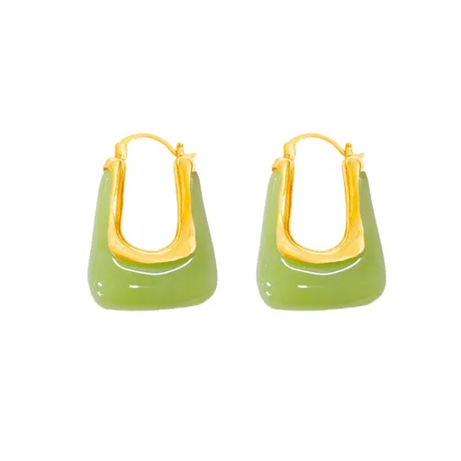 Gold Plated Earrings for Women, Thick Geometric Transparent White Green Grey U-shaped Drop Earrings Jewelry Gifts