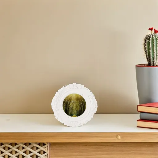 Vintage Resin Photo Frame: Mini Round Embossed Flower Picture Holder 5.1" for Tabletop & Wall Hanging - Retro Ornate Decoration for Wedding Valentines Day