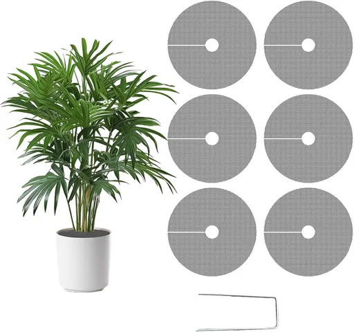 Plant Pot Cover Soil Blocker Mesh Mat Plant Protector from Cats Indoor Animals Flexible Cuttable Plant Covers with Pins Breathable Garden Plant Cover for Digging Spills 6 Pack 30cm