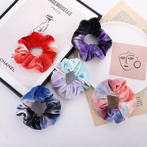 5 Pcs Hair Scrunchies Tie Dye Scrunchies for Girls Velvet Scrunchies for Hair In Gradient Color Soft Rainbow Ponytail Holder