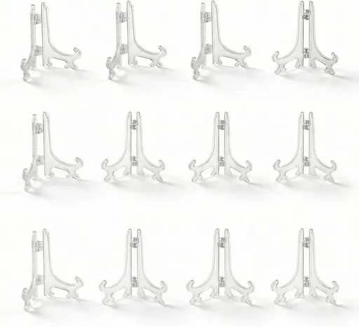 3 Inch Clear Plastic Easels or Stand/Plate Holders to Display Pictures or Other Items at Weddings, Home Decoration, Birthdays, Tables (12 Pack)