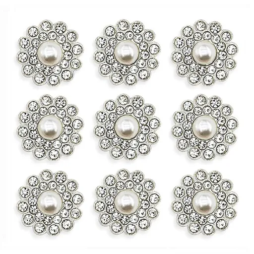 100 pcs Pearl Rhinestone Crystal Embellishments Decoration Brooch DIY Craft for Flower Bow Headband Dress Accessory 14mm (Silver)