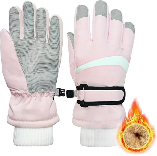 Children's Ski Gloves, Thick Warm Waterproof Windproof Winter Snow Gloves for Outdoor Cold Weather Wear, Size M, Pink