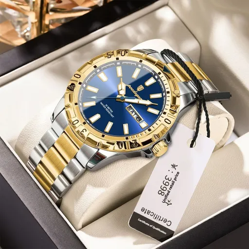 Men's Watch Stainless Steel Blue Dial Water-Resistant 42mm Gold Silver Blue