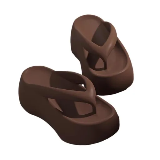 Sandals, 7CM Thick Sole Height-Increasing Flip Flops for Women, Summer Comfort Sandals for Beach & Outdoor Wear Flip Flops for Women - Brown - Size 6.5