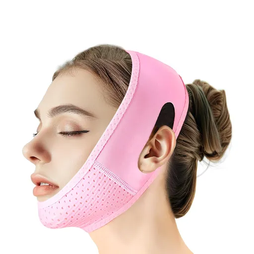 Reusable V Line Lifting Mask with Chin Strap, V Shaped Face Mask for Sagging, Jaw Exerciser Adjustable and Secure Design(Pink)