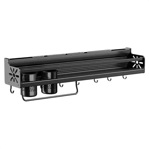 Perforation Free Kitchen Storage Rack Wall Hanging Chopsticks Knife Holder - Black