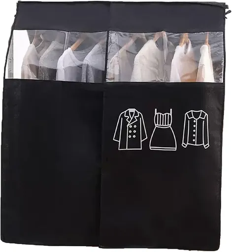 Black Clothing Rack Covers, Hanging Garment Bag Organizer Storage Cover Closet Storage Bottom Enclosed Garment Rack Cover Dustproof Protector
