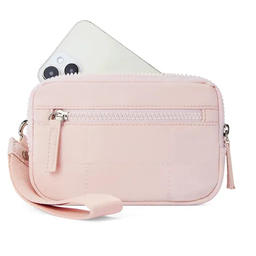 Pink RFID Blocking Nylon Wristlet Clutch Wallet - Compact Waterproof Pouch with Card Slots & ID Window
