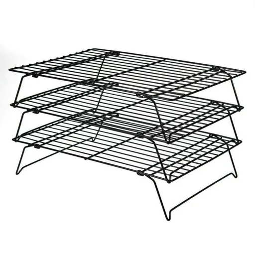 3 Tier Cooling Rack, Foldable Non-Stick Stainless Steel Wire Cake Rack for Pies, Pastries,15.7'' x 10'' (Black 3 Tier)