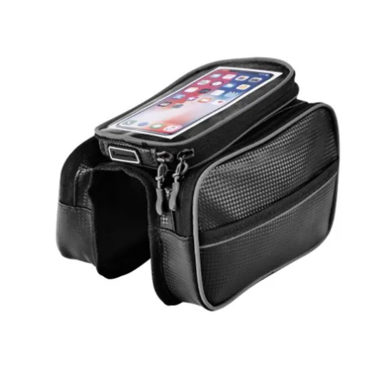 Bike Front Frame Tube Bag Phone Bag Holder Rainyproof Cycling Mountain Road Bike Outdoor Storage Bag Bike Accessories, Black