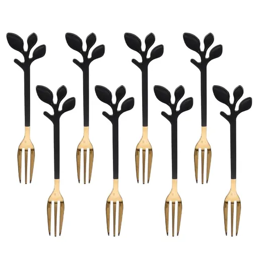 Stainless Steel Black Plated Gold Leaf Forks Assorted Color for Party and Home Use