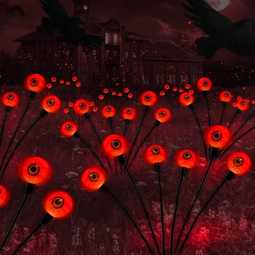 Outdoor Halloween Decorations Solar Spooky Lights Scary Eyeballs Swaying Firefly Light with Magic Party Garden Decor,Solar Halloween Path Lights for Grave Cemetery,Ghost Decor 2PACK - Red - Size 8 led