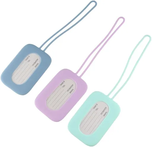 3-Piece Loss-Resistant Silicone Square Luggage Tags with Hanging Cable Travel Accessories