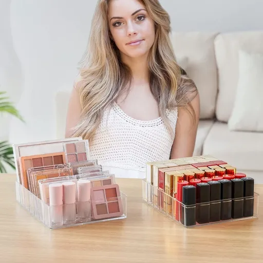 Lipstick Organizer Makeup Organizer for Eyeshadow and Lipstick - 7 Compartment Clear Plastic Cosmetic Storage for Vanity Drawer and Countertop | Gift for Makeup Lovers