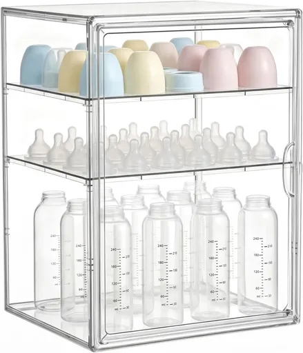 Bottle Organizer with Magnetic Door, Clear Storage Rack for Kitchen and Refrigerator, 40x25x30 cm