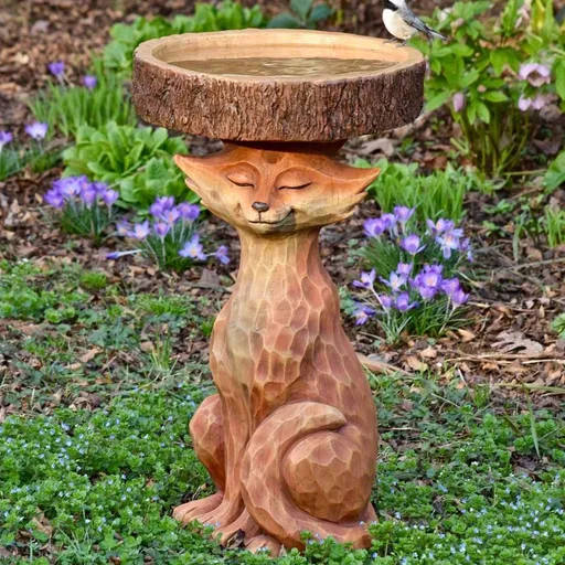 Resin Bird Bath Statue for Garden, Outdoor Decorative Bird Feeder & Water Fountain, Whimsical Yard Sculpture for Patio & Lawn(Fox)