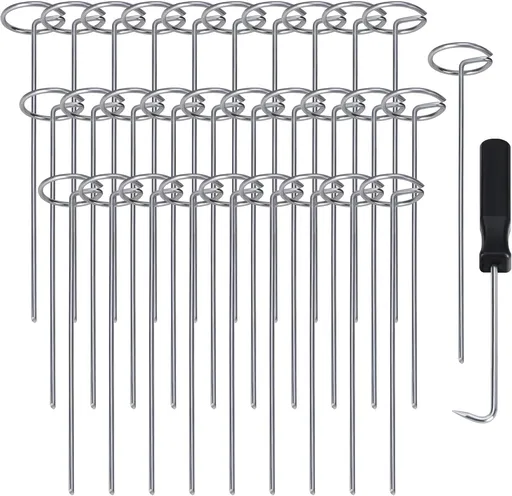120 Pcs Garden Landscape Staples - 12 Gauge Circle Top Landscape Pins - 6 Inch Galvanized Landscape Pins Garden Stakes with 1Pc Nail Lifter for Securing Yard Garden Lawn Fabric Weed Barrier