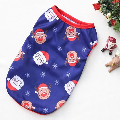 Christmas Pet Clothes Dog Cat Winter Cotton Vest Christmas navy blue bottom old man XS