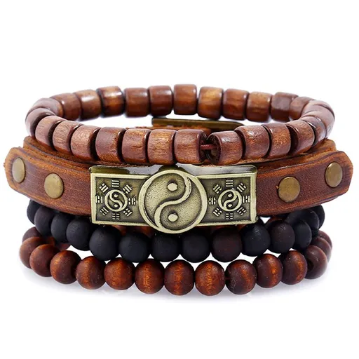 4Pcs Ying Yang Bracelet Taoist Tai Chi Charm Yin Yang Bracelet Men's Leather Bracelet AFFORDABLE BRACELET SET(Yinyang)