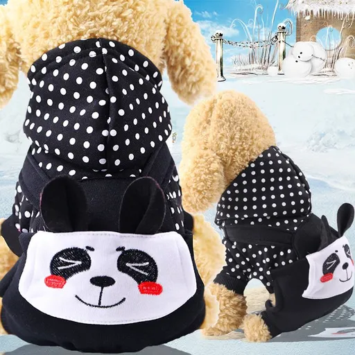 Shine Pet Dog Cat Fleece Sweatshirt Autumn Winter Four-legged pocket embroidery black dot panda M (back length 30CM)